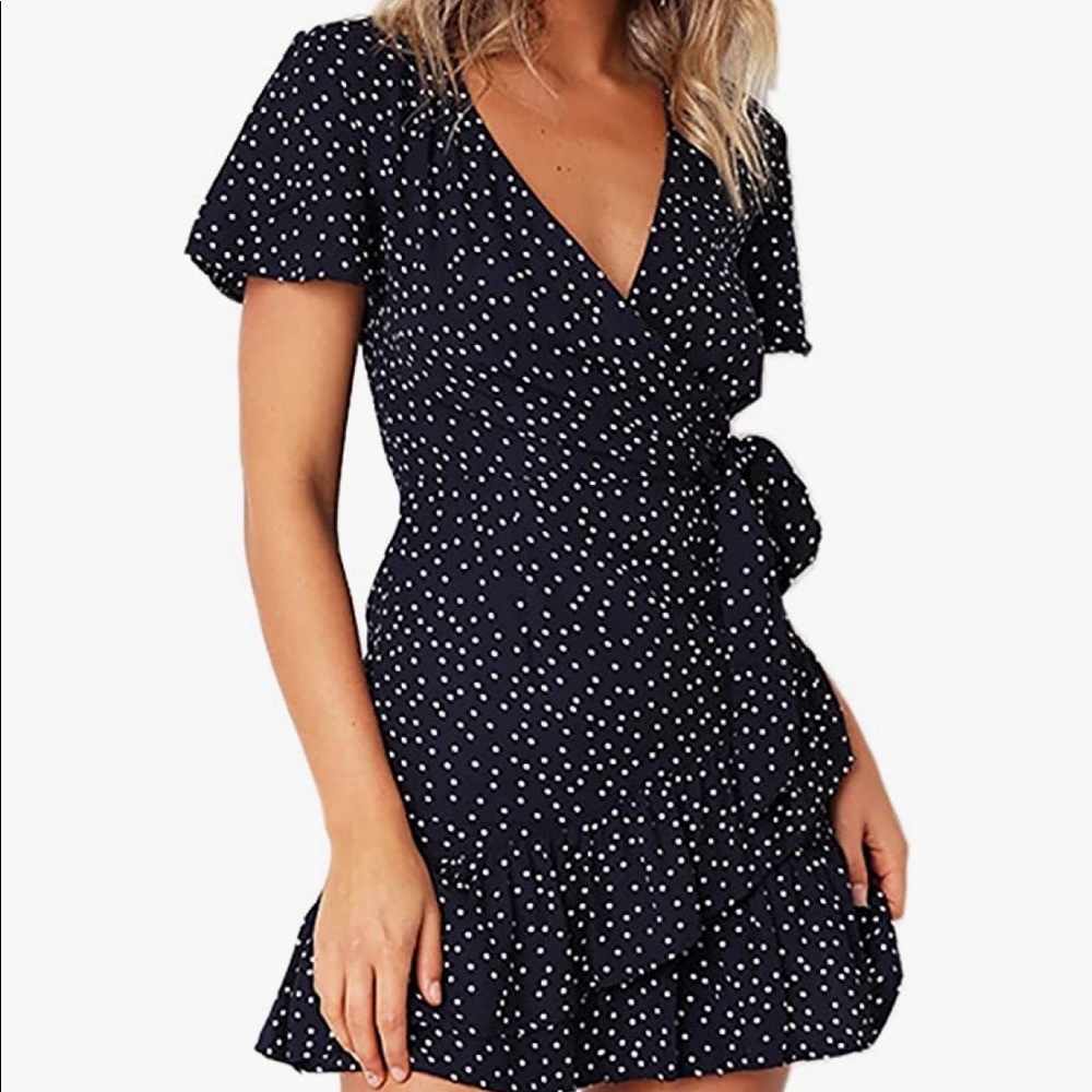 Amazon Navy Polka Dot Wrap Dress